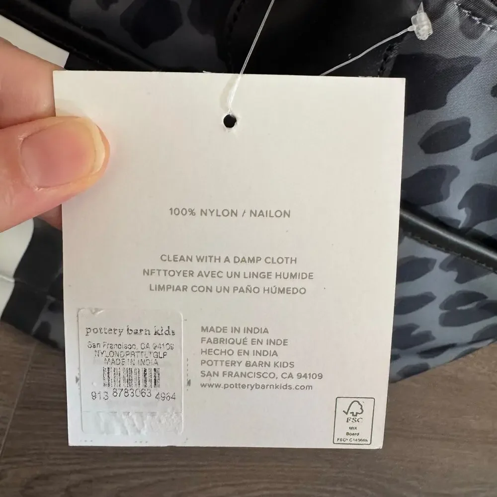Pottery Barn Kids Diaper Tote Leopard Nylon Black Gray  NEW Carry All Travel NEW